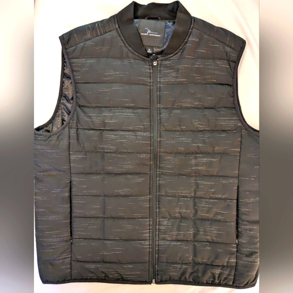 Marc Anthony Men's Reflective Puffer Vest XL Black Full Zip Lightweight Quilted
